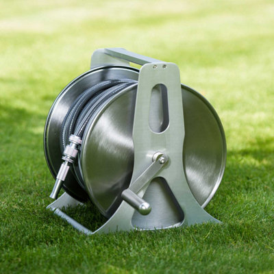 P Flopro Silver Flopro Professional Metal Hose Reel, Essential Garden Accessory For Neat Hose Storage, Wall-Mounted Or Freestanding Garden Hose Reel - Image 3