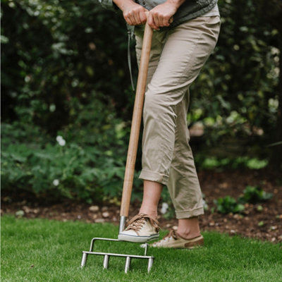 B&Q -  Stainless Steel Hollow Tine Lawn Aerator 4 Prong Fsc