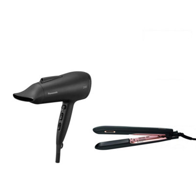 Panasonic Eh-Ne85, Eh-Hs99 Black Hair Dryer & Nanoe Ceramic Hair Straightener Set Includes Free Gift