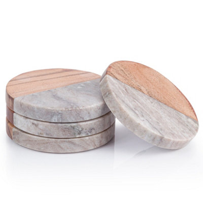 Ehc Round Coasters Set Of 4Marble & Wooden Coasters Set Non-Slip Coasters For DrinksCoffee PadsNatural from B&Q