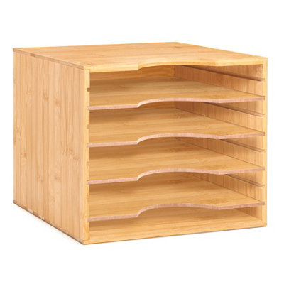 EHC Woodluv Desk Organiser Paper TrayWooden Desk File Organiser A4 Paper Letter Tray With 5 Tier Racks Shelves from B&Q