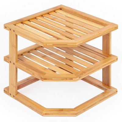 EHC Woodluv 3-Tier Corner Shelf Shelves UnitCupboard OrganiserBathroom ShelfCorner OrganiserStanding Storage UnitBamboo from B&Q