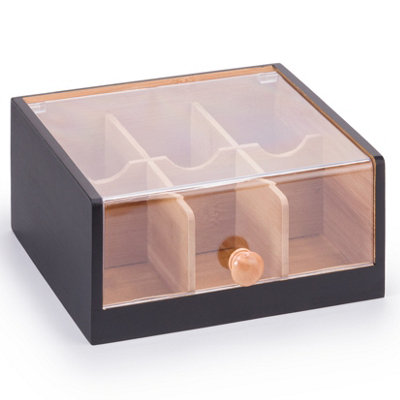 EHC Woodluv Tea BoxTea Bag OrganiserTea Box For Tea BagsTea Bag HolderTea Caddy6 Section Tea CaddyBlack from B&Q