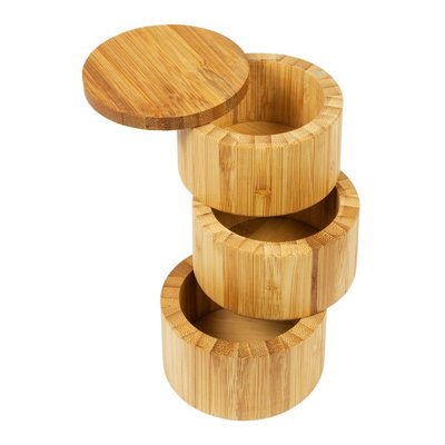 EHC Woodluv 3-Tiered Bamboo Spice Storage Box With Rotating Removable Lid from B&Q