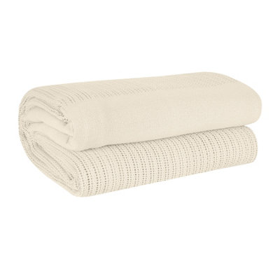 B&Q Ehc Cotton Soft Hand Woven Reversible Lightweight Adult Cellular Blanket, King Size 230 Cm X 250 Cm, Cream