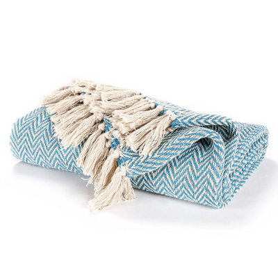 Ehc Cotton Handwoven Reversible Single Sofa Throw Arm Chair Cover 125 X 150 CmTeal from B&Q