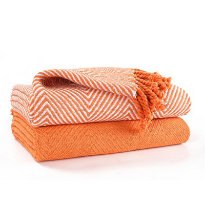 Ehc Luxury Pack Of 2 Chevron Cotton Single Sofa Throw Blanket125X 150CmsOrange from B&Q