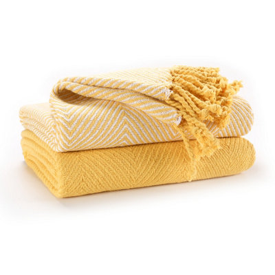 Ehc Luxury Pack Of 2 Chevron Cotton Single Sofa Throw Blanket125X 150CmsYellow from B&Q