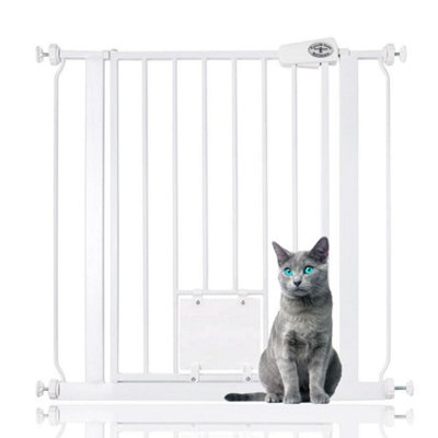 Bettacare Pet Gate With Lockable Cat Flap75Cm83CmWhite75Cm In HeightDog Safety Barrier With Cat Flap from B&Q