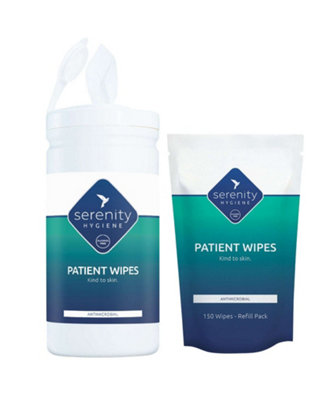 Serenity Hygiene Patient Wipes Antibacterial Skin Safe WipesTub & Refill