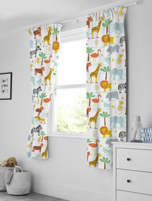 Bloomsbury Mill Jungle Animal Curtains For Kids BedroomLined Curtain Pair  With Tie Backs 66 X 72 Inch Or 168Cm X 183Cm from B&Q