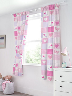 Bloomsbury MillHearts & Butterflies Curtains For Kids BedroomLined Curtain Pair Inc Tie Backs 66 X 72 Inch Or 168Cm X 183Cm from B&Q