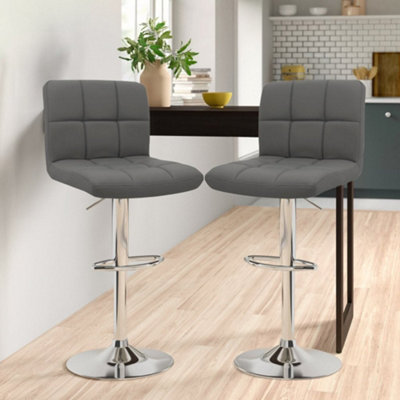 Neo Faux Leather Cuban Swivel Bar Stools Set Of 2 - Dark Grey - Image 3