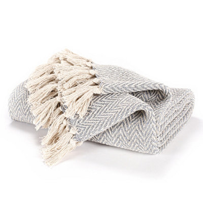Ehc Cotton Handwoven Reversible Single Sofa Throw Arm Chair Cover 125 X 150 CmGrey from B&Q