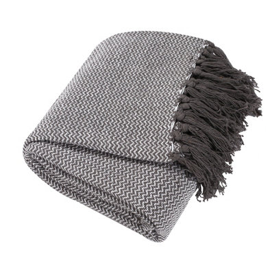 Ehc Wave Large Cotton Throw With Tassels Perfect Layer For SofaBedArmchair And Couch 150 X 200 CmGrey from B&Q