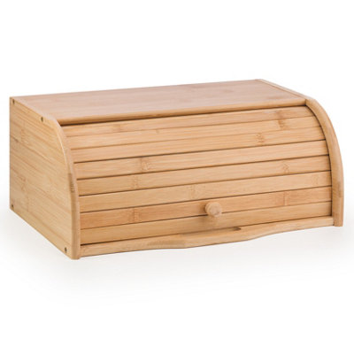 EHC Woodluv Bread Bin Countertop Bread Storage For Kitchen With Roll Top Lid40 X 27 X 16.5 Cm from B&Q