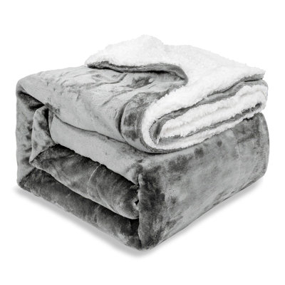 Ehc Warm & Soft Sherpa Flannel Fleece Microfiber BlanketDouble BedDark Grey150 Cm X 200 Cm from B&Q