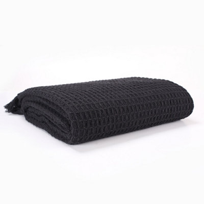 Ehc Waffle Throws For Sofa Armchair Blanket Single Bed Cover127 X 152CmBlack from B&Q