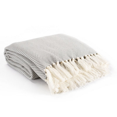 Ehc Herringbone Lightweight Soft Warm Wool  Feel Acrylic Throw Blanket Pearl Blue from B&Q