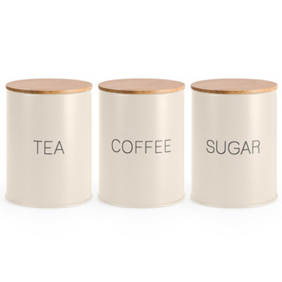 Ehc Tea Sugar Coffee Canisters, Tea Sugar Coffee Containers Set Of 3, Airtight Containers Jars, Cream