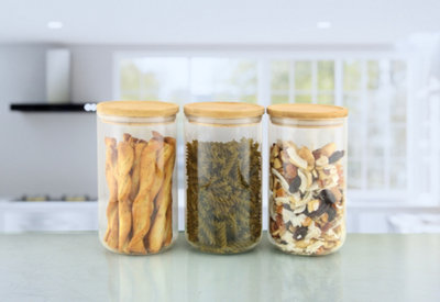 B&Q -  Set Of 3 Borosilicate Cylinder Airtight Stackable Food Storage Container With Lid