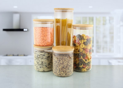 B&Q -  Set Of 5 Borosilicate Cylinder Airtight Stackable Food Storage Container With Lid
