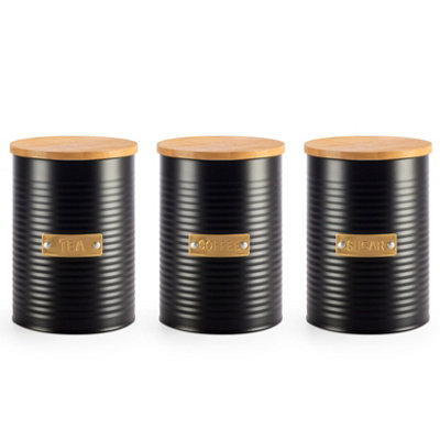 EHC Set Of 3 TeaCoffee & Sugar Airtight Kitchen Storage Canister Jars ContainersBlack1L from B&Q