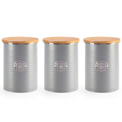 Ehc Tea Coffee Sugar Canisters Set Of 3Airtight Kitchen Storage Canisters Jars With Easy To Open LidGrey1 Litre