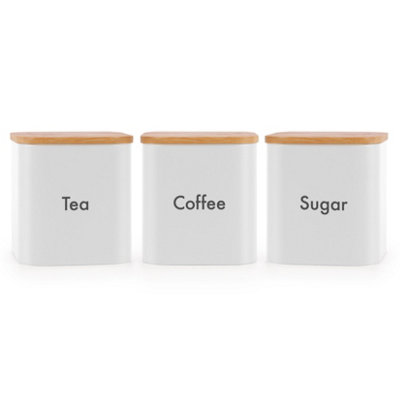 Ehc Set Of 3 TeaCoffee & Sugar Canister Storage Jar Container Set With Airtight Bamboo LidWhite from B&Q