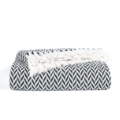 Ehc Herringbone Cotton Throw For Double Bed Sofa Couch,150 X 200 CmBlack from B&Q