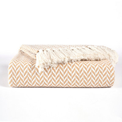 Ehc Herringbone Cotton Throw For Double Bed Sofa Couch,150 X 200 CmBeige from B&Q