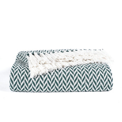 Ehc Herringbone Cotton Throw For Double Bed Sofa Couch,150 X 200 CmHunter Green from B&Q