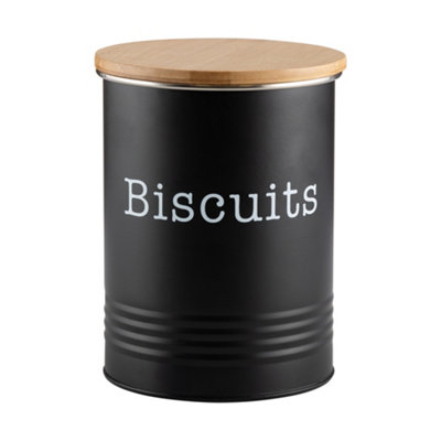 Ehc Round Enamel Airtight Seal Cookie/biscuit Kitchen Storage Canister Jar With Wooden LidBlack from B&Q