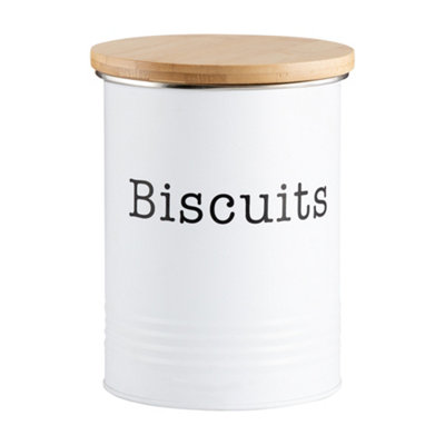 Ehc Round Enamel Airtight Seal Cookie/biscuit Kitchen Storage Canister Jar With Wooden LidWhite from B&Q