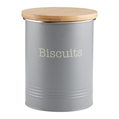 Ehc Round Enamel Airtight Seal Cookie/biscuit Kitchen Storage Canister Jar With Wooden LidGrey from B&Q