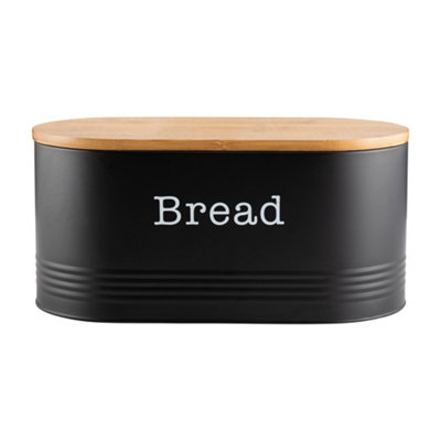 Ehc Space Saving Extra Large Bread Box Bin With Wooden Lid For Kitchen Storage,round Enamel Bread Storage CanisterBlack from B&Q