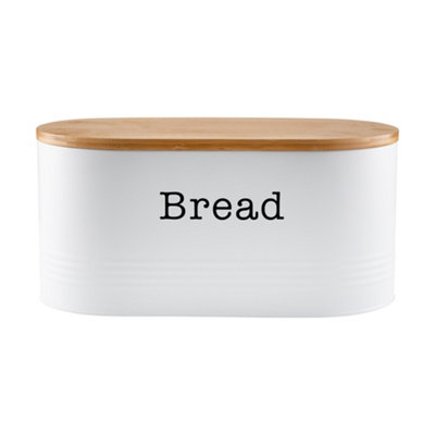 Ehc Space Saving Extra Large Bread Box Bin With Wooden Lid For Kitchen Storage,round Enamel Bread Storage Canister BinWhite from B&Q