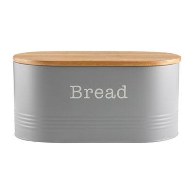 Ehc Space Saving Extra Large Bread Box Bin With Wooden Lid For Kitchen Storage,round Enamel Bread Storage Canister Bin, from B&Q
