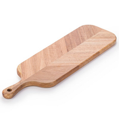 EHC Woodluv Herringbone Acacia Wood Serving Board Platter With HandleChopping Cutting BoardCheese 41 X 12 X 1.5 Cm from B&Q
