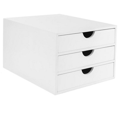 EHC Woodluv 3 Drawer Bamboo Home Office Desktop Tidy A4 Sturdy Stationary Storage Organiser UnitWhiteW25 X D33 X H18.5Cm from B&Q