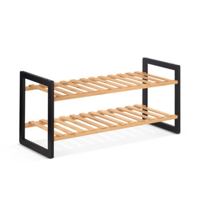 EHC Woodluv 2 Tier Natural Bamboo Shoe Rack Stand Shelf Shelving HallwayBedroomBathroomLiving Room Organizer69 X 26 X 31 (H)Cm from B&Q