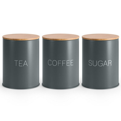 Ehc Tea Sugar Coffee Canisters, Tea Sugar Coffee Containers Set Of 3, Airtight Containers Jars, Grey