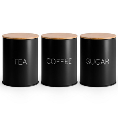 Ehc Tea Sugar Coffee Canisters, Tea Sugar Coffee Containers Set Of 3, Airtight Containers Jars, Black