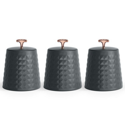Ehc Tea Sugar Coffee Canisters SetKitchen Storage Jars With Lids AirtightContainers Canisters Jars Set Of 3Grey from B&Q
