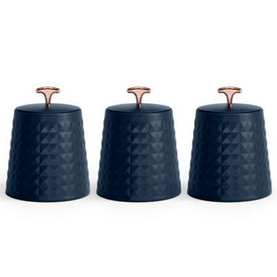 Ehc Tea Sugar Coffee Canisters SetKitchen Storage Jars With Lids AirtightContainers Canisters Jars Set Of 3Navy Blue from B&Q