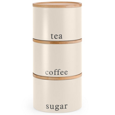 Ehc TeaCoffeeSugarCanister SetSet Of 3 Stackable Airtight Food Storage Easy To Open Storage Cansiters Jars TinCream from B&Q