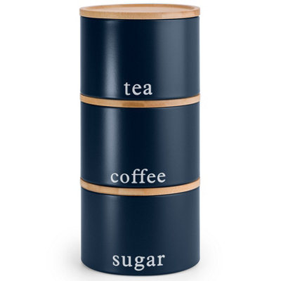 Ehc TeaCoffeeSugarCanister SetSet Of 3 Stackable Airtight Food Storage Easy To Open Storage Canisters Jars TinNavy Blue from B&Q