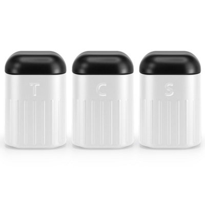 Ehc Set Of 3 Airtight TeaCoffee & Sugar Food Storage Canisters Jars Set,containersWhite & Black from B&Q