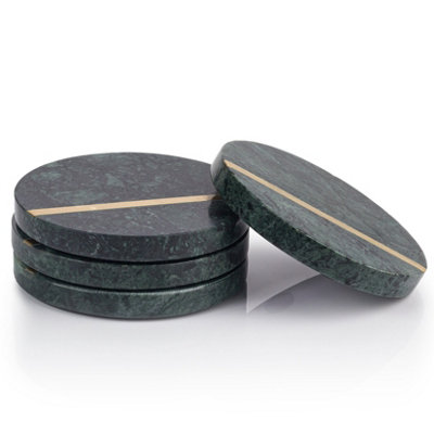 Ehc Round Marble Coasters Set Of 4 With Gold InlayCoasters Set Non-Slip Coasters For DrinksCoffee PadsGreen from B&Q