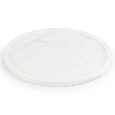 Ehc Natural Marble, Bathroom Vanity Tray, Tray Bathroom, Decorative Tray, Candle Tray, Round, 26 X 26 X 1 Cm White
